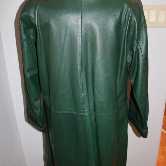 Womens Leather Swing Coat Green XS-S Soft Lambskin Y2K 80s-90s - Picture 6 of 12
